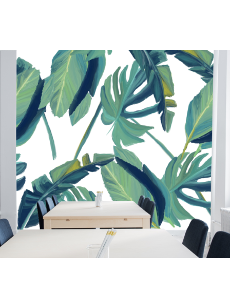 Dschungelblätter Kunst - Fototapete - Fototapete in Wunschfarbe 