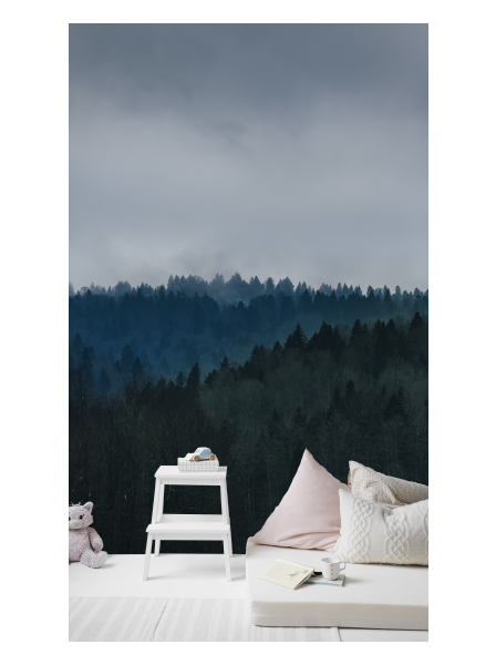 Baumspitzen Nebel - Fototapete - Fototapete in Wunschfarbe 